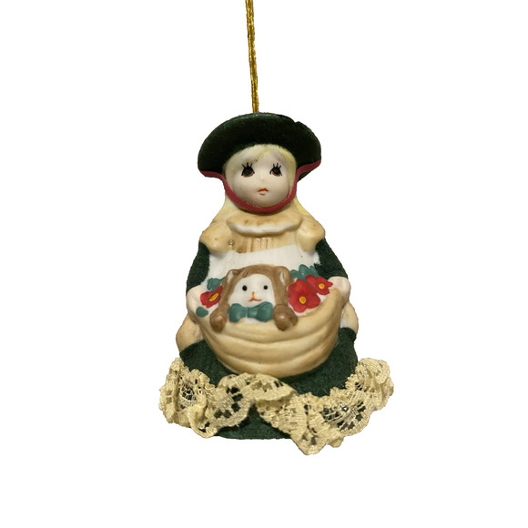 Vtg Jasco Heirloom Doll ORNAMENT Porcelain Doll wToys Bell Tree Hanging ORNAMENT - Picture 2 of 11